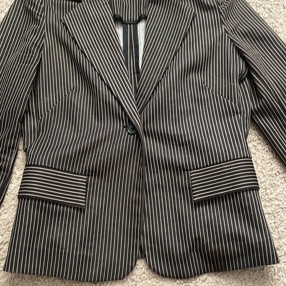 Old Navy Collection Stretch Blazer Suit Jacket Striped Black Brown White Vintage - Picture 5 of 9